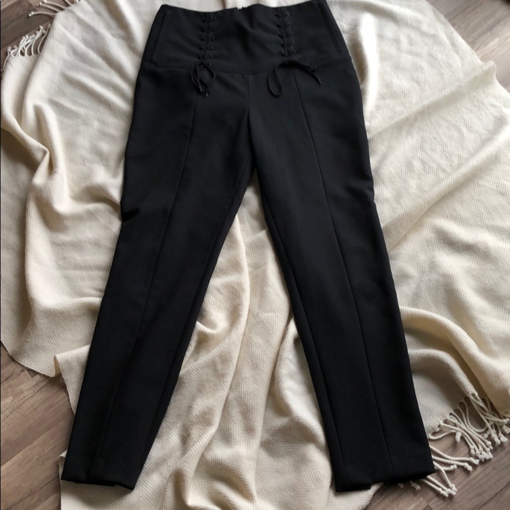 Tibi Black High-Waist Lace-Up Trousers